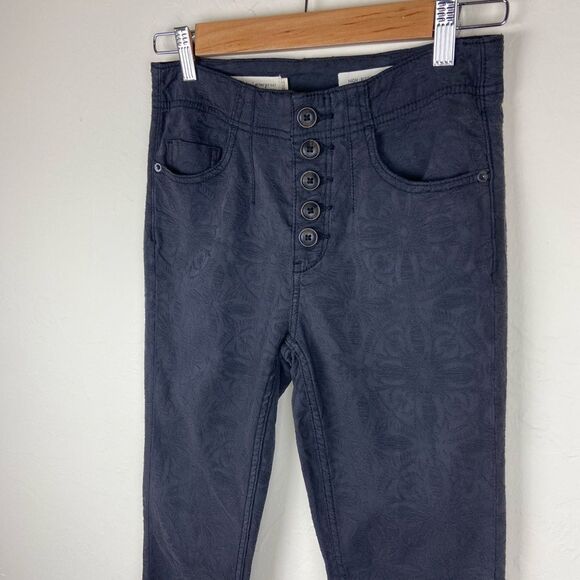 Anthropologie Pilcro Flower-Embroidered High-Rise Skinny Jeans - Washed Black - Picture 3 of 8